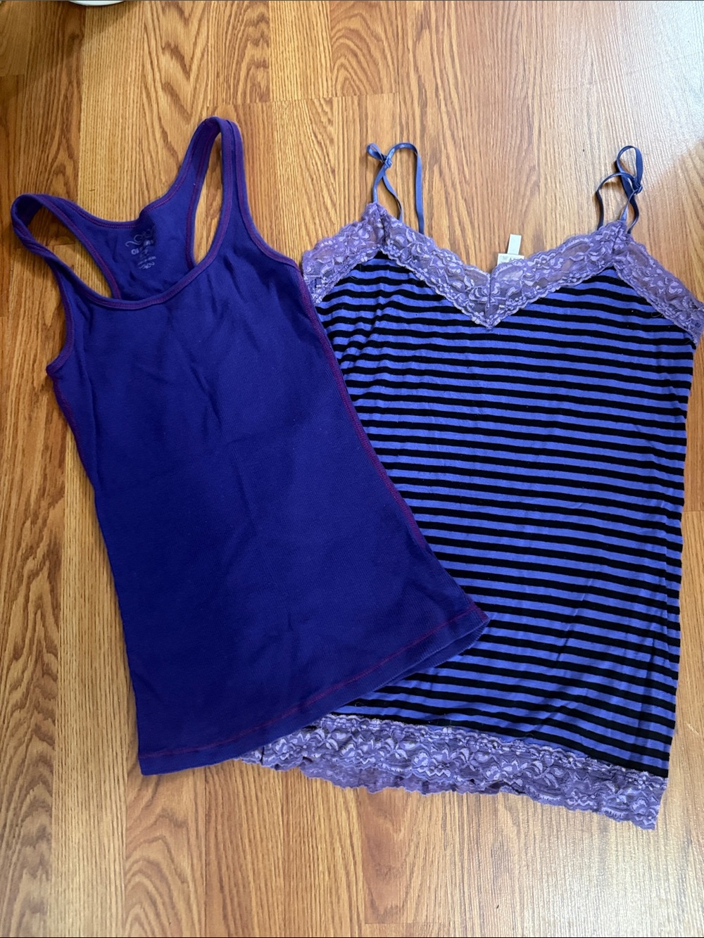 Old Navy Purple Solid Tank and Striped Lace Cami Set